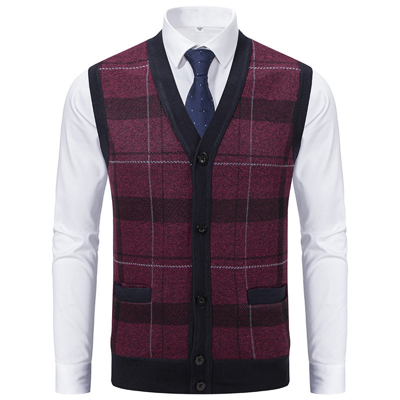 Herren elegante Strickjacke mit modernem Karomuster R&B