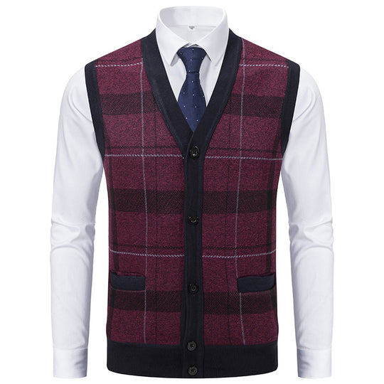 Herren elegante Strickjacke mit modernem Karomuster R&B
