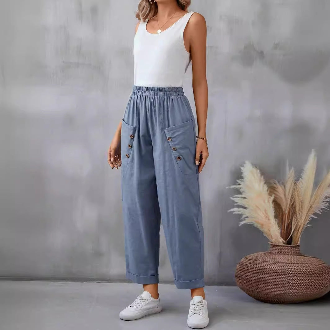Damen elegante Freizeitpants mit Knopfdetails R&B