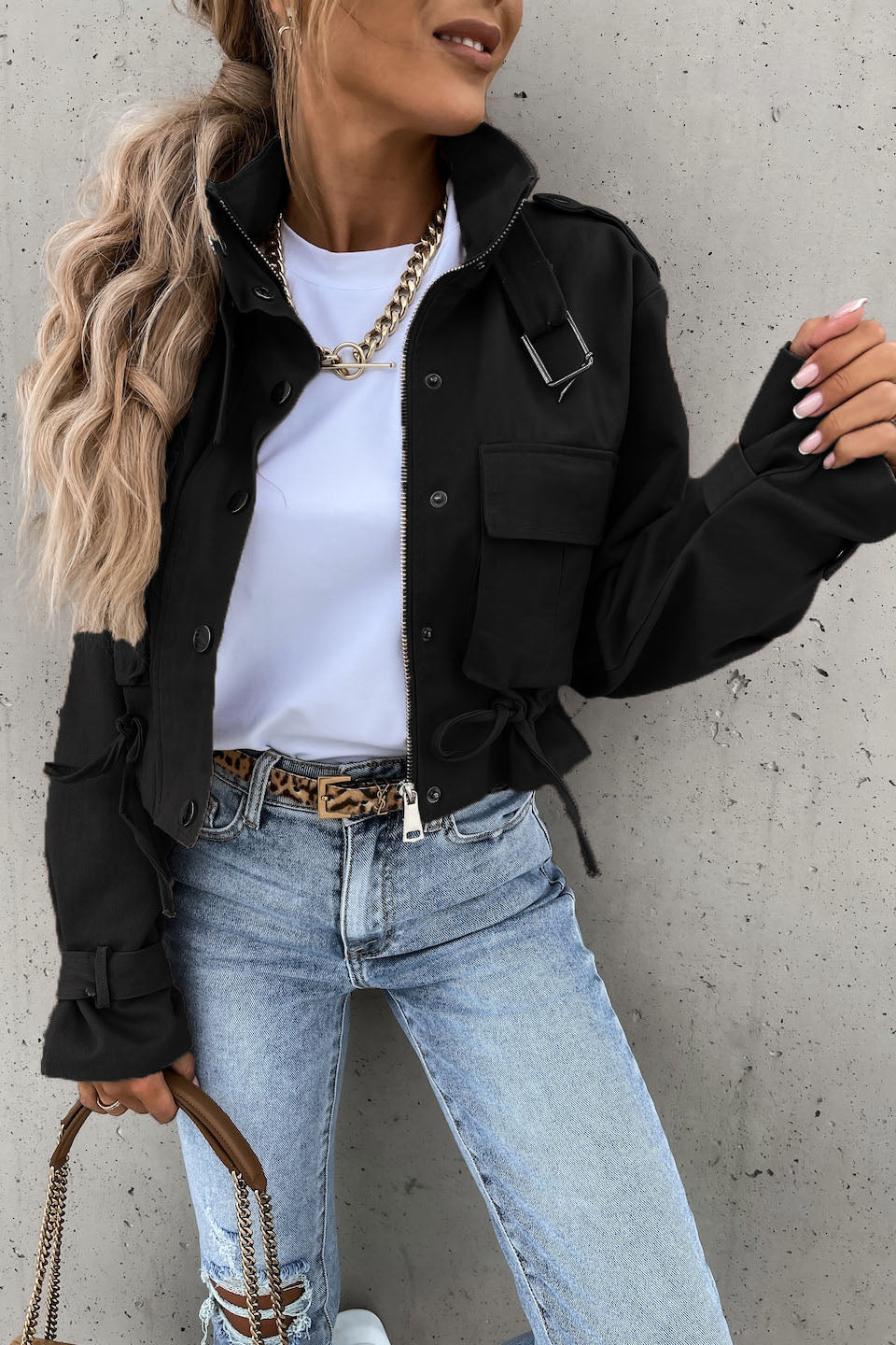 R&B | In Town Gewaschenes Kurz Geschnittenes Bikerjacke