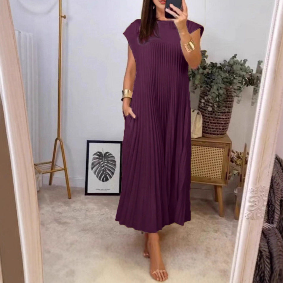 Damen Maxikleid mit plissierten Details und seitlichen Eingrifftaschen R&B