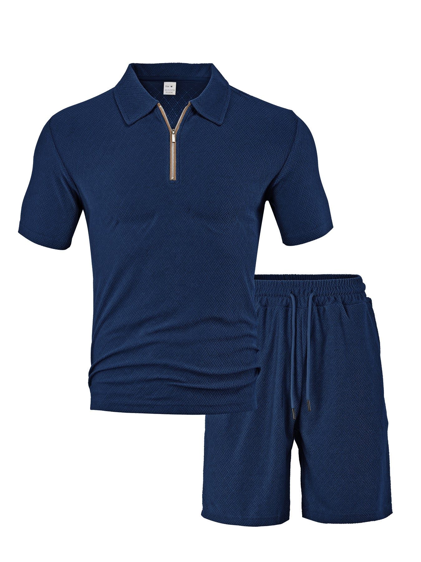 Herren nan komfortables Kurzarm-Halbzip-Set mit Polokragen und elastischer Kordelhose aus Strukturstrick R&B