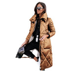 Lange Steppjacke Damen mit hohem Kragen