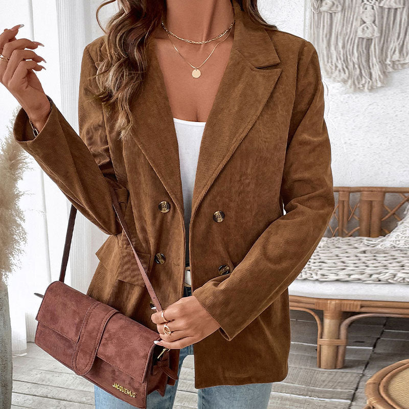 Damen Blazerjacke im angesagten Kord-Stil mit zwei Knöpfen R&B