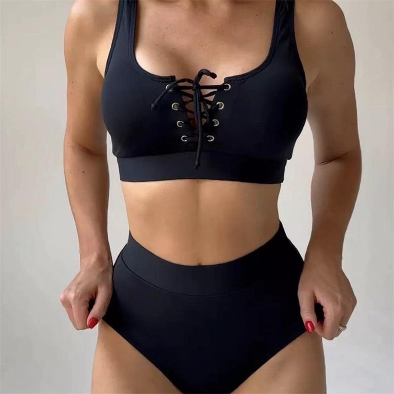 Damen Hochgeschnittener Bikini mit eleganter Schnürdetailverzierung R&B