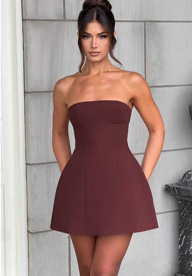 Damen Trägerloses Cocktailkleid im eleganten A-Linien-Schnitt mit versteckten Taschen R&B