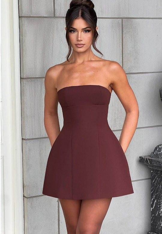 Damen Trägerloses Cocktailkleid im eleganten A-Linien-Schnitt mit versteckten Taschen R&B