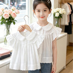 Mädchen elegante Bluse mit Spitzenkragen und Rüschendetails R&B