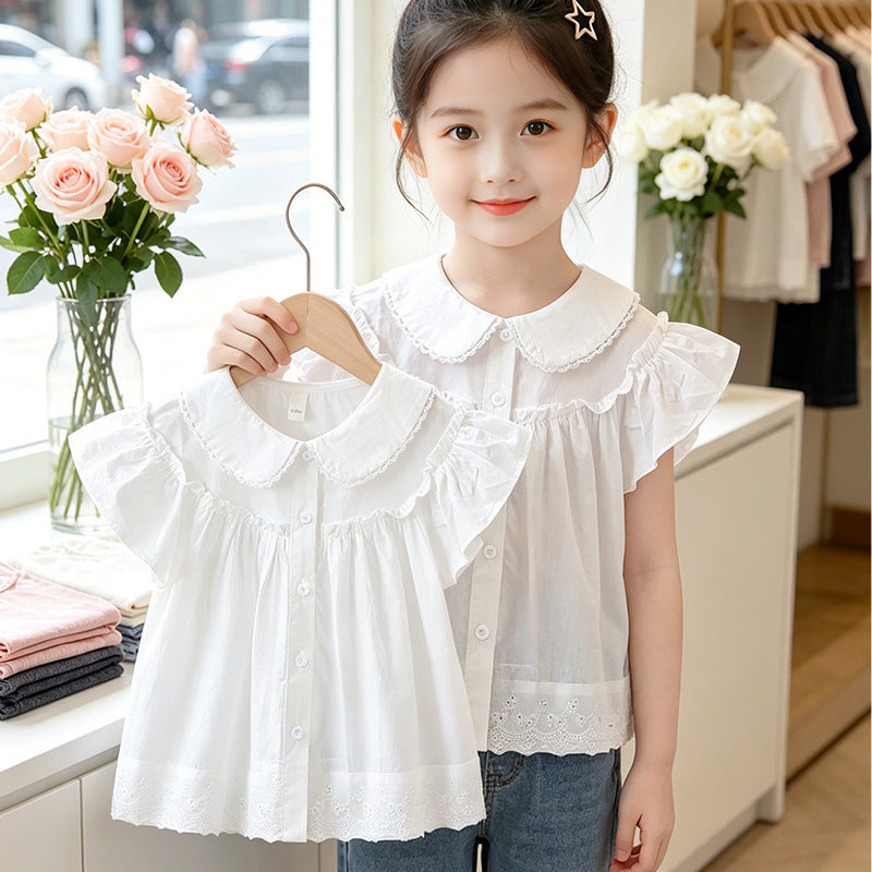 Mädchen elegante Bluse mit Spitzenkragen und Rüschendetails R&B