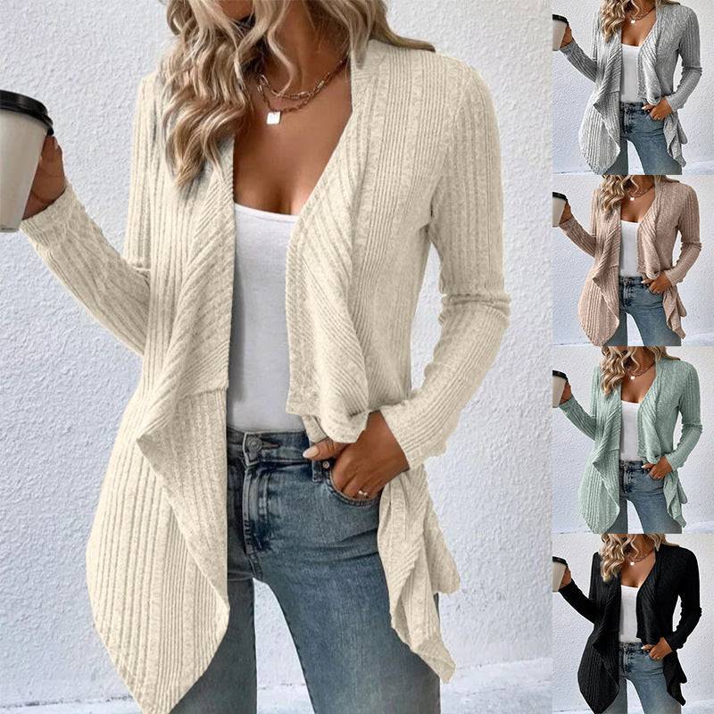 Damen Strickjacke mit fließendem Schnitt und Rippstruktur R&B