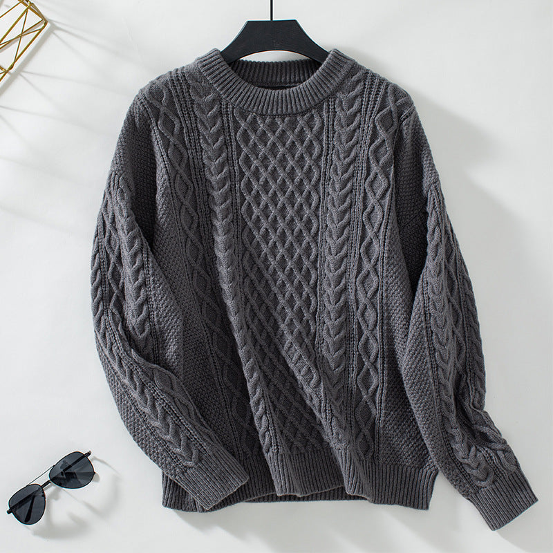 Damen Grobstrickpullover mit raffiniertem Zopfmuster und Rundhalsausschnitt R&B