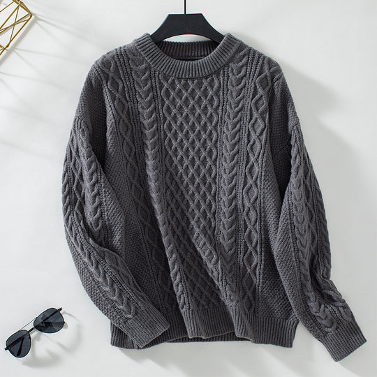 Damen Grobstrickpullover mit raffiniertem Zopfmuster und Rundhalsausschnitt R&B