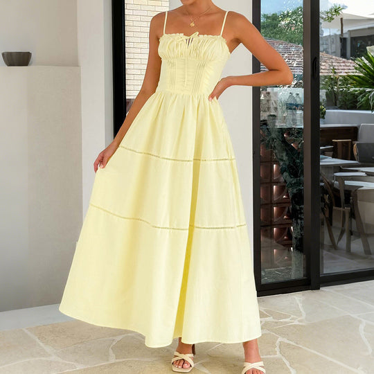 Damen Maxi-Kleid mit gerafftem Oberteil und verstellbaren Trägern R&B