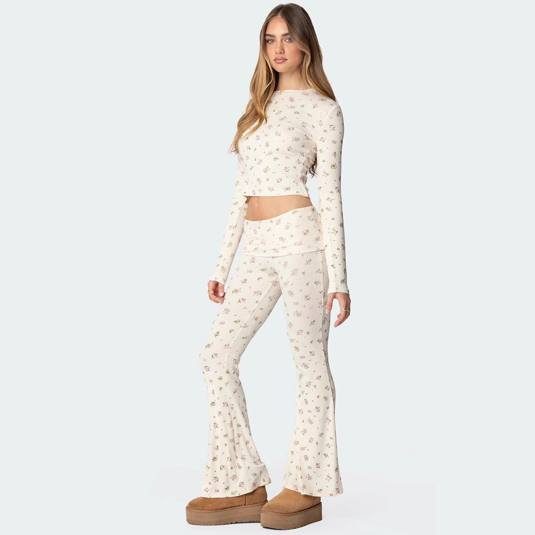 Damen Lounge-Set aus weichem Jersey-Stoff mit floralem Muster R&B