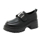 Damen modische Halbschuhe mit robustem Plateau und eleganter Schnalle R&B