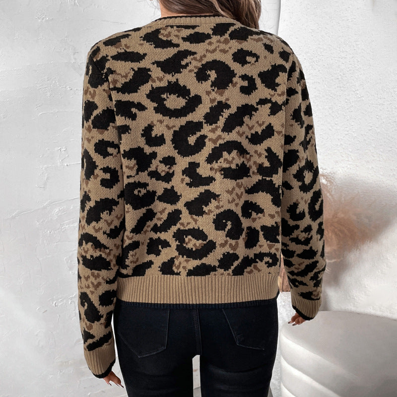Damen Leo-Muster Strickjacke mit Bändern R&B