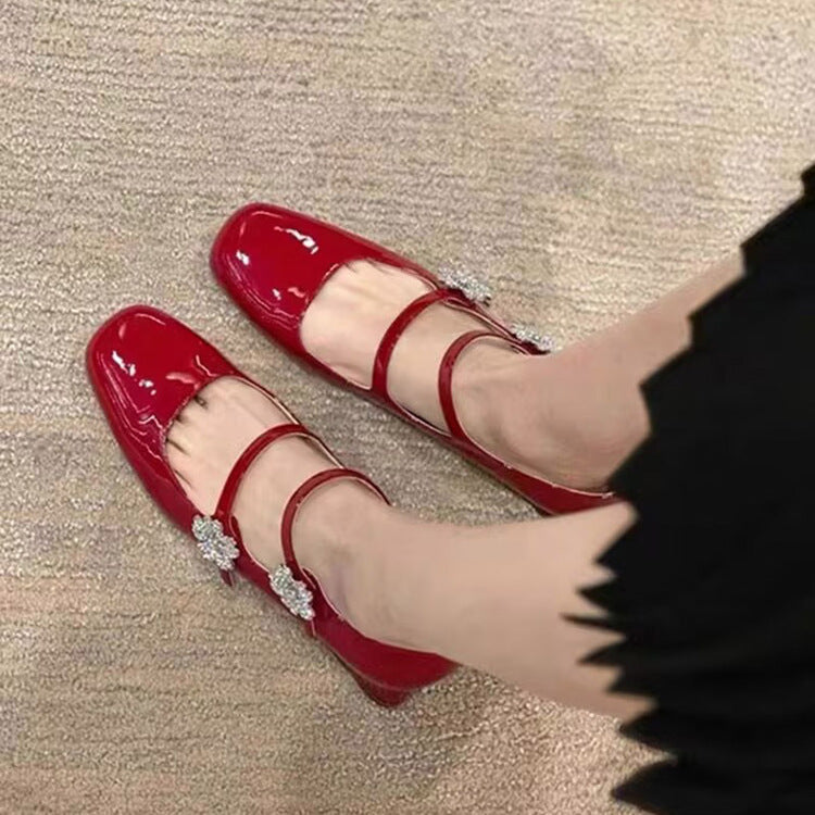 Damen elegante Ballerinas mit modischen Querriemchen und funkelnden Schmuckdetails R&B