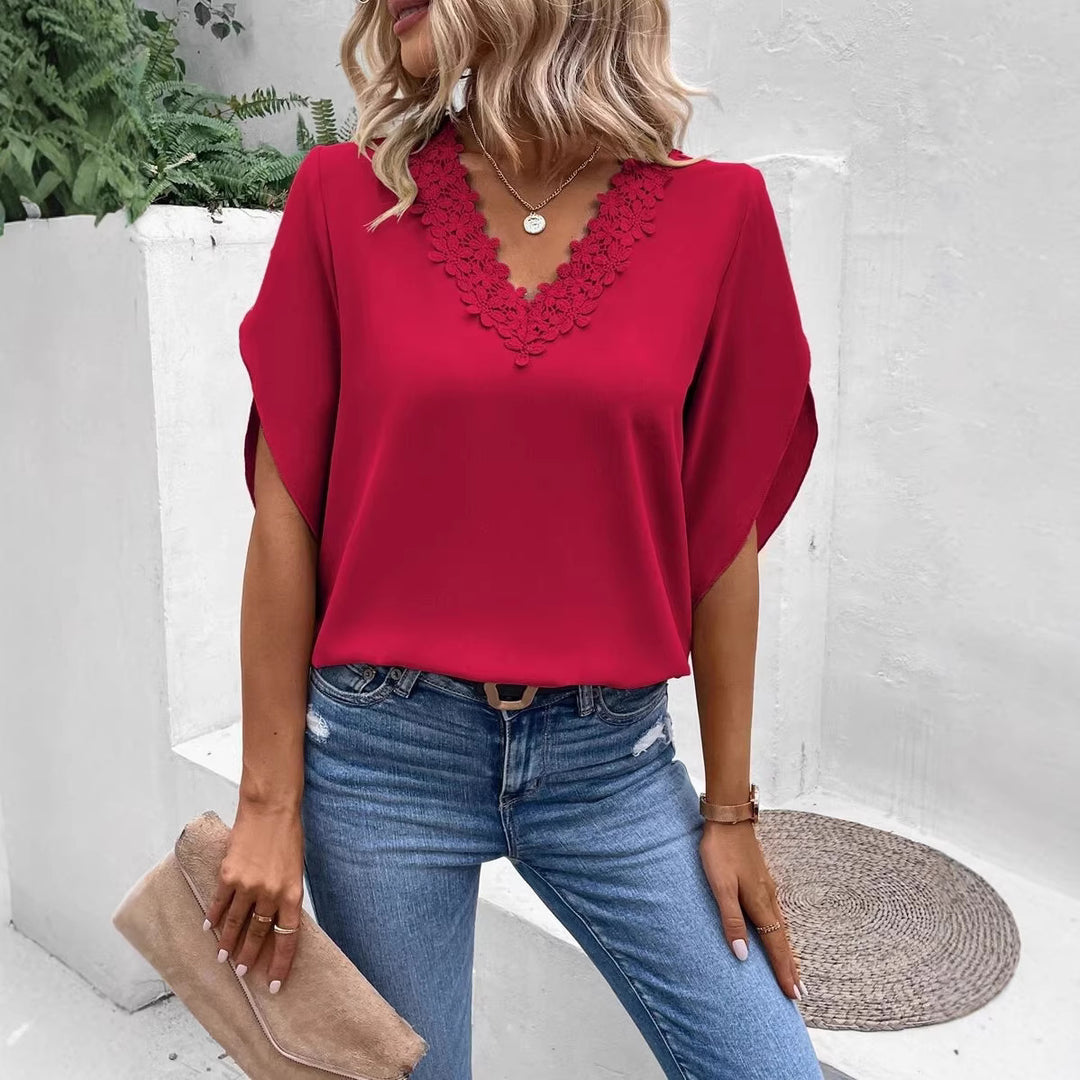 Damen elegante Bluse mit Spitzenapplikation R&B
