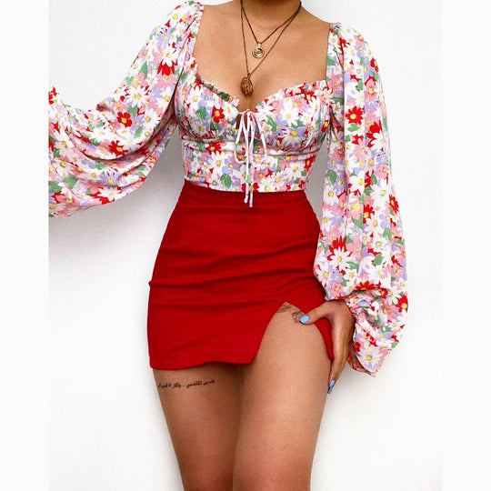 Damen Bluse mit Puffärmeln und floralem Muster R&B