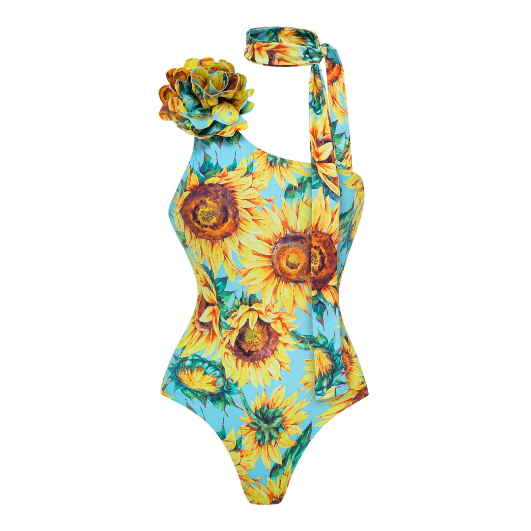 Damen Einseitiger Badeanzug mit floralen Applikationen R&B