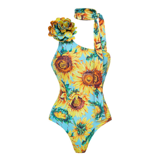 Damen Einseitiger Badeanzug mit floralen Applikationen R&B
