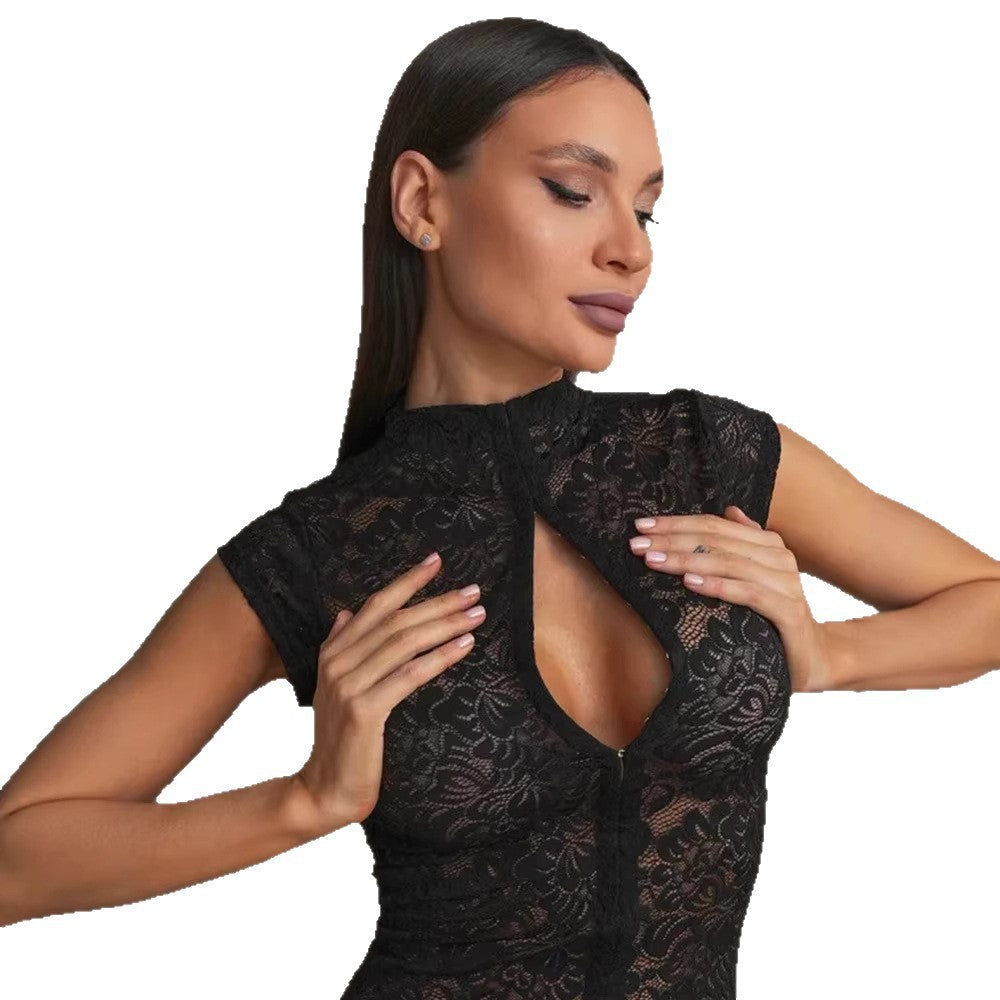 Damen Spitzenbluse mit Stehkragen R&B