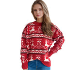 Damen weihnachtlicher Strickpullover mit festlichem Rentierdesign und hohem Kragen R&B