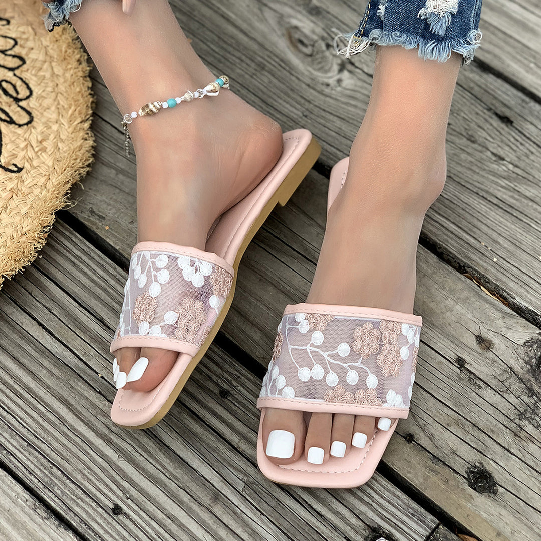 Damen elegante Riemensandalen mit floralem Netzdesign R&B