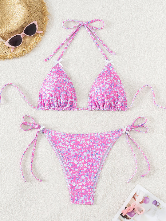 Damen Triangel-Bikini mit verstellbaren Bindebändern und floralem Design R&B