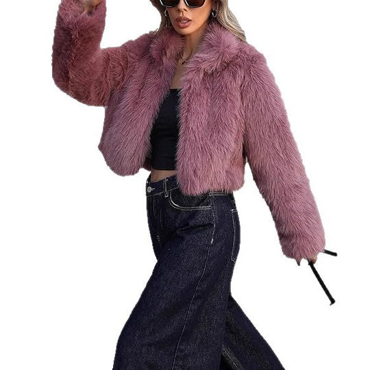 Damen Kurze Kunstpelzjacke mit weichem Fell und eleganter Silhouette R&B
