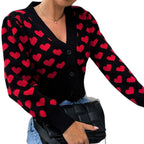 Damen Strickjacke mit Herzmotiv und dekorativen Knöpfen