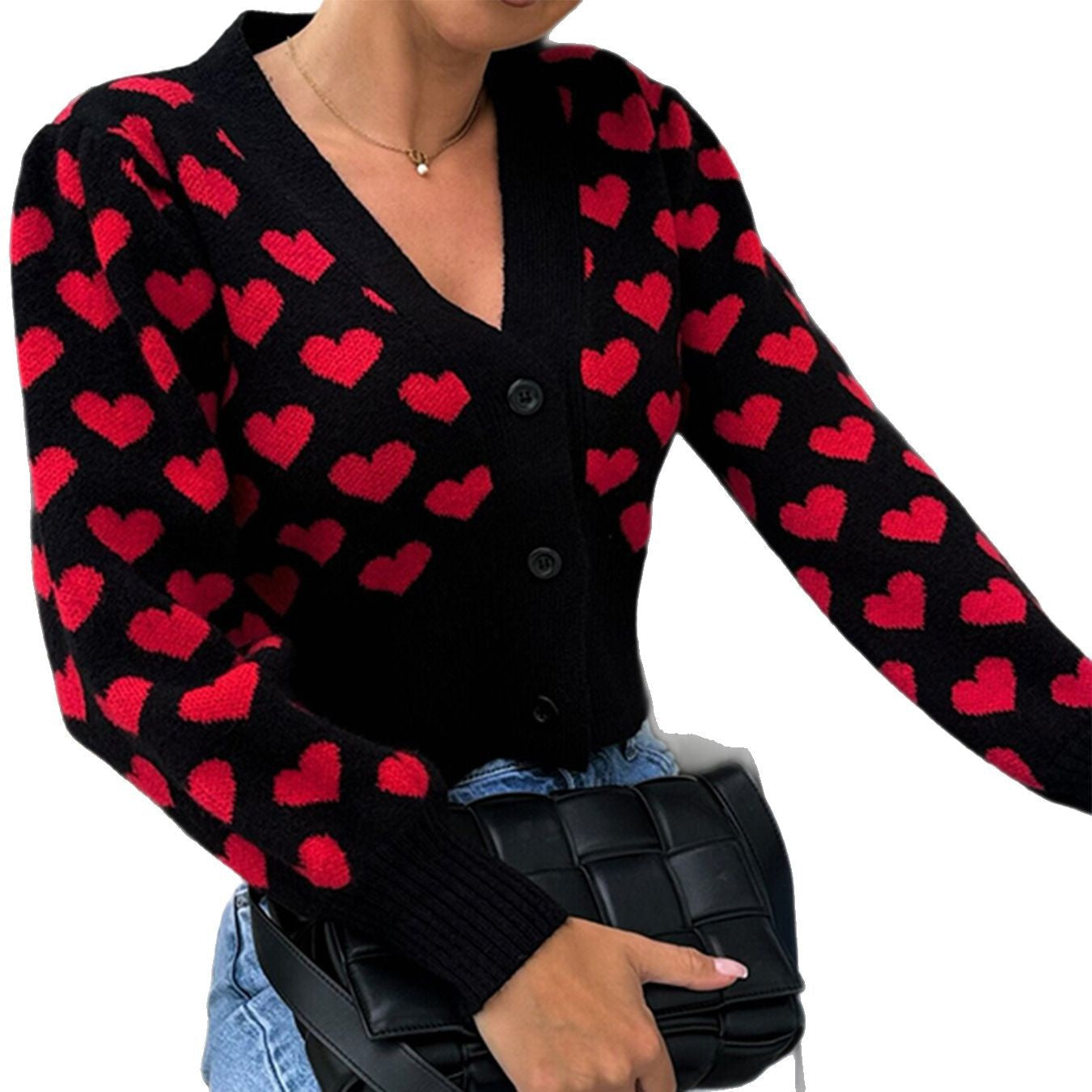 Damen Strickjacke mit Herzmotiv und dekorativen Knöpfen