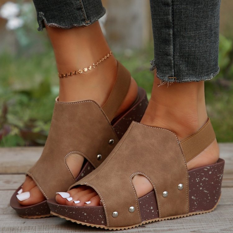 Damen bequeme Wedge-Sandalen mit modischem Cut-Out-Design und dekorativen Akzenten R&B