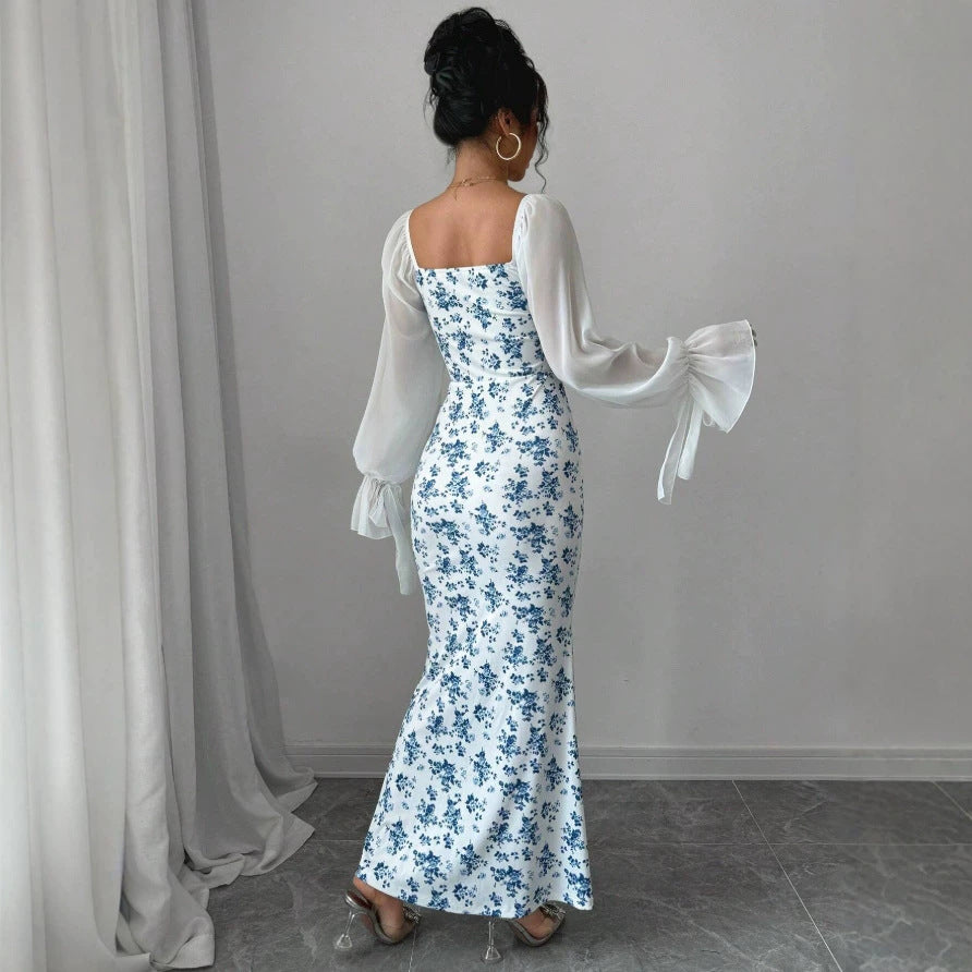 Damen Maxikleid mit floralem Print und elegantem Chiffonüberwurf R&B