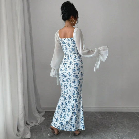 Damen Maxikleid mit floralem Print und elegantem Chiffonüberwurf R&B