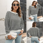 Damen Weit geschnittener Strickpullover mit modernem Wellenmuster und weitem Ausschnitt R&B