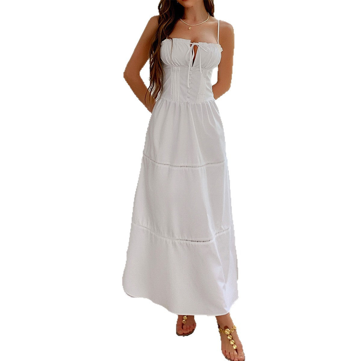 Damen Luftiges Sommerkleid mit Rüschendetails und Kordelzug R&B