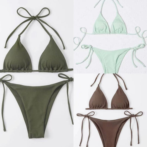 Damen Triangel-Bikini mit verstellbaren Trägern und Ripp-Design R&B