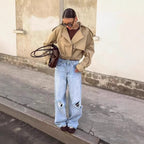 Damen Trendige Cropped Trenchjacke mit innovativen Ärmeln R&B