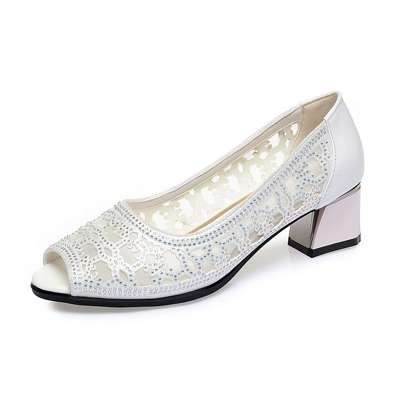 Damen Peeptoe Pumps mit elegantem Spitzenverzierung und komfortablem Blockabsatz R&B