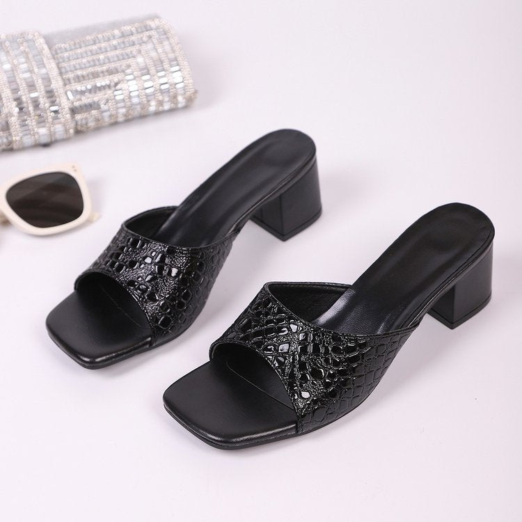 Damen Offene High-Heel Mules mit luxuriösem Schlangenleder-Design R&B