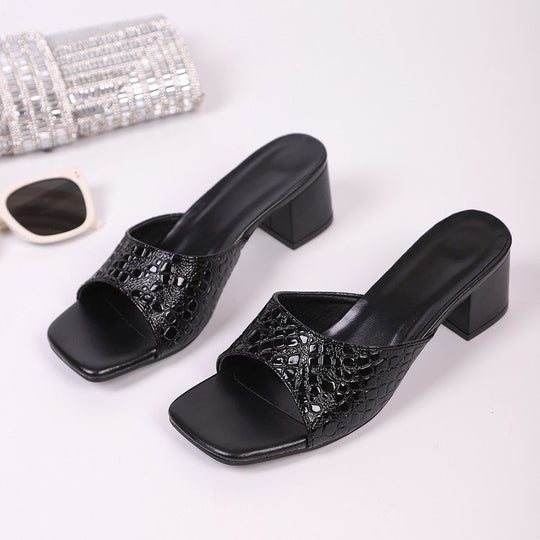 Damen Offene High-Heel Mules mit luxuriösem Schlangenleder-Design R&B