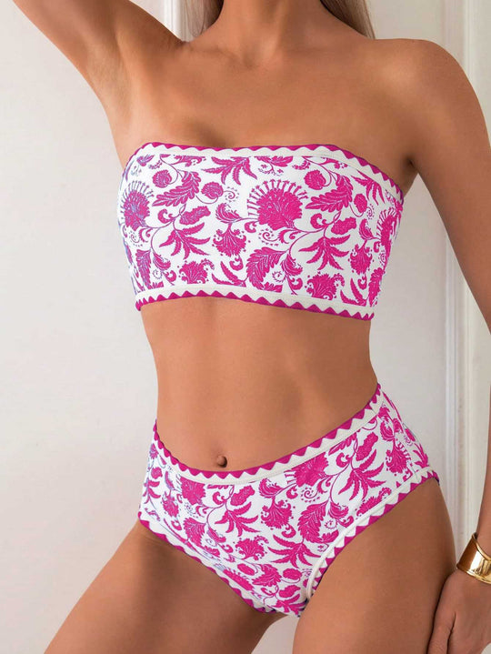 Damen Bandeau-Bikini mit trendigem floralen Design R&B