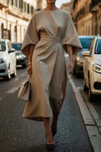 Damen elegantes Maxikleid mit Ballonärmel und tailliertem Schnitt R&B
