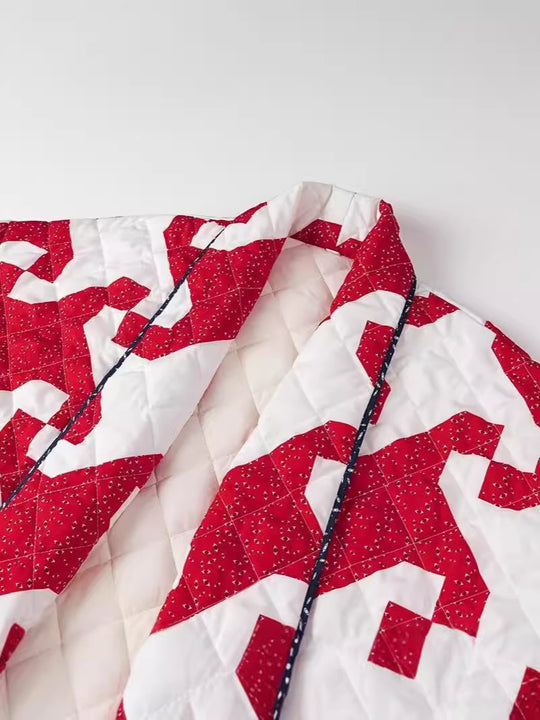 Damen gestepptes Überwurfjacke mit modernem Grafikdesign und großzügigen Taschen R&B