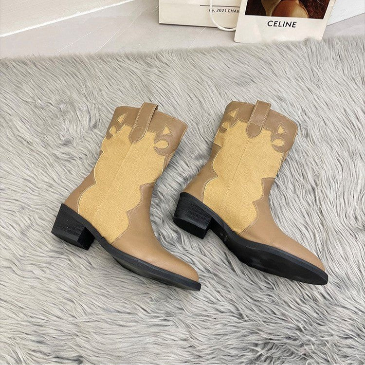 Damen Western-Stiefel mit modischen Cut-Out-Details und robustem Blockabsatz R&B