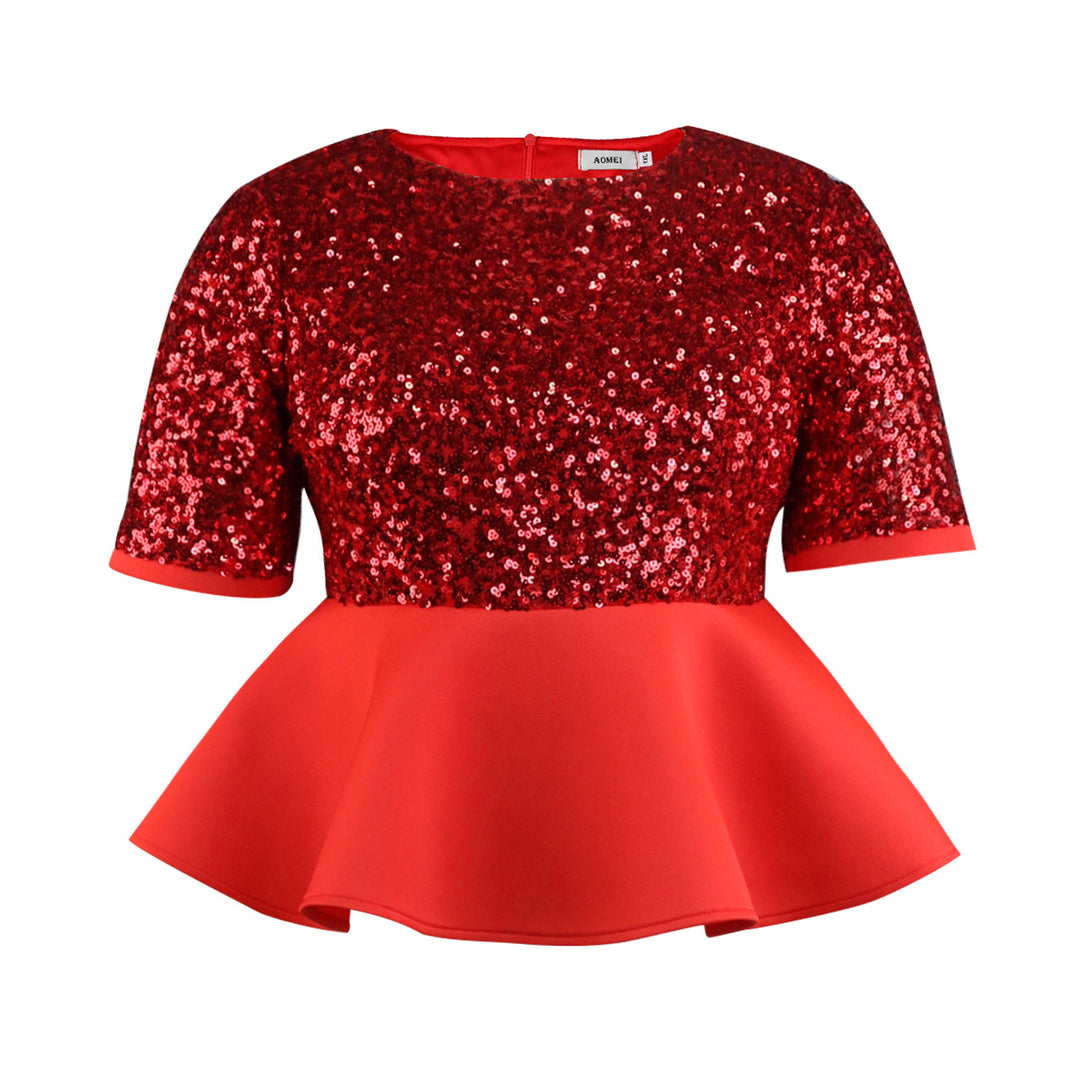 Damen Elegantes Glitzeroberteil mit peplum Saum R&B