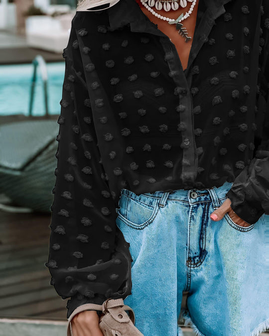 Damen lockeres Oberteil mit transparenten Punktdetails und elegantem Schnitt R&B