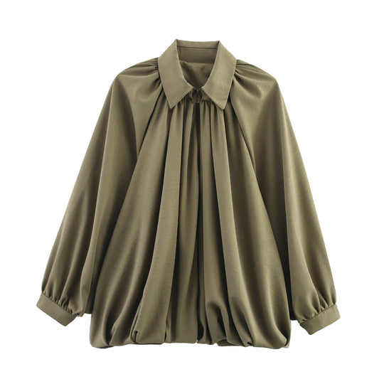 Damen leichtes Oversized-Blusenshirt mit Rüschendesign R&B
