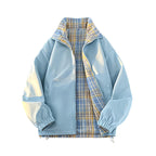 Damen lässige Windjacke mit kariertem Innenfutter und hohem Kragen R&B